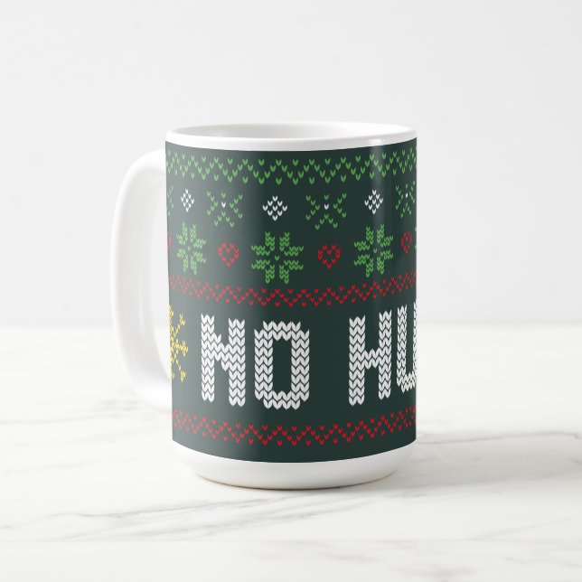 Introvert No Hugs Funny Ugly Christmas Sweater Coffee Mug (Front Left)