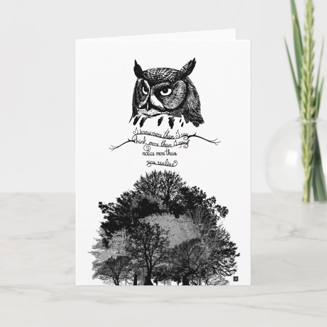 Introvert owl wisdom illustrated ink quote  card (Front)