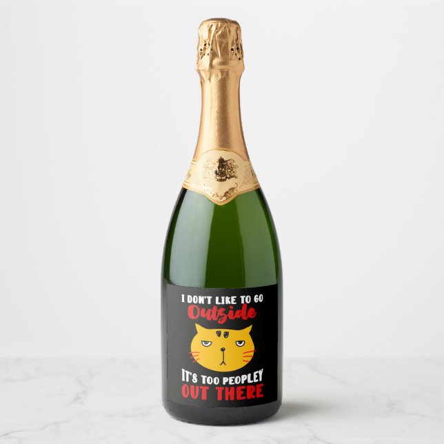 Introvert Quote Cat Sparkling Wine Label (Front)