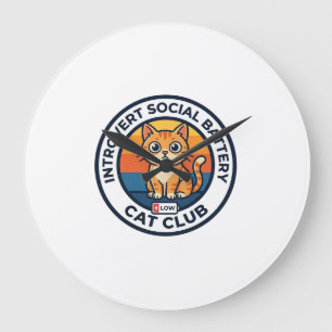 Introvert Social Battery Cat Cute Kitty Design - I Large Clock