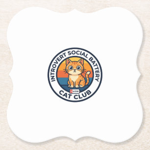 Introvert Social Battery Cat Cute Kitty Design - I Paper Coaster