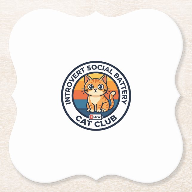 Introvert Social Battery Cat Cute Kitty Design - I Paper Coaster (Front)