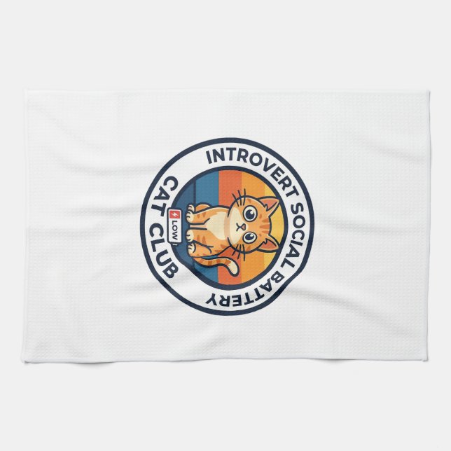 Introvert Social Battery Cat Cute Kitty Design - I Tea Towel (Horizontal)