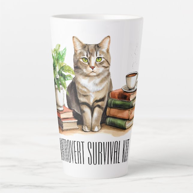 Introvert survival kit (Cat,plant,coffee,books) Latte Mug (Front)