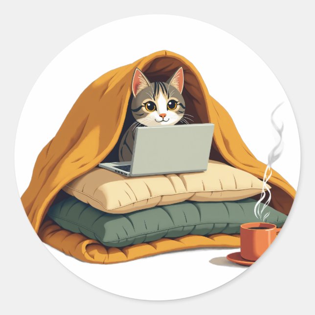 Introvert Survival Mode Cat Blanket Fort Sticker (Front)