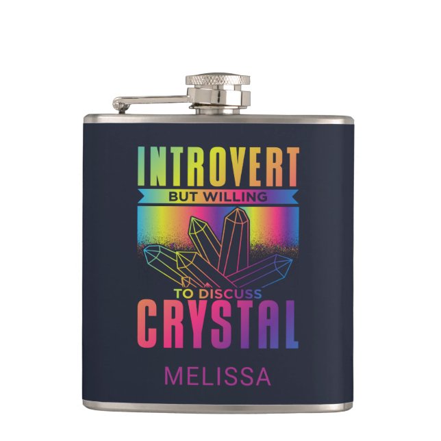 Introvert Willing to Discuss Crystal Personalised Hip Flask (Front)