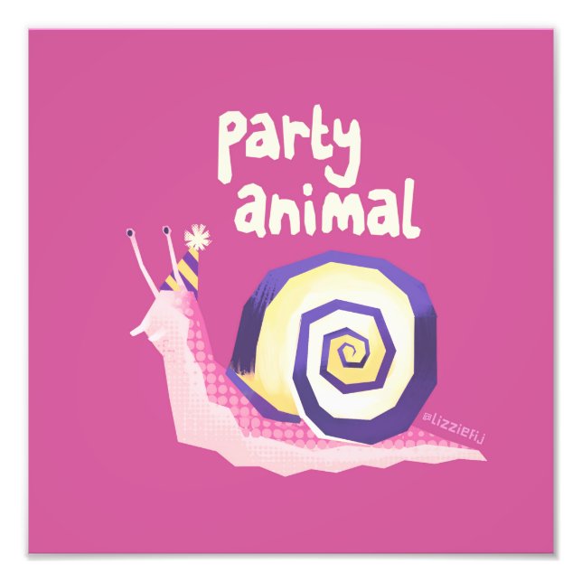 Introvertebrates pink party snail medium art print (Front)