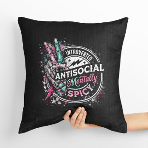 Introverted Antisocial Mentally Spicy Skeleton  Cushion