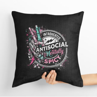 Introverted Antisocial Mentally Spicy Skeleton  Cushion
