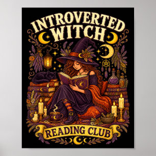 Introverted witch reading club vintage book lover poster