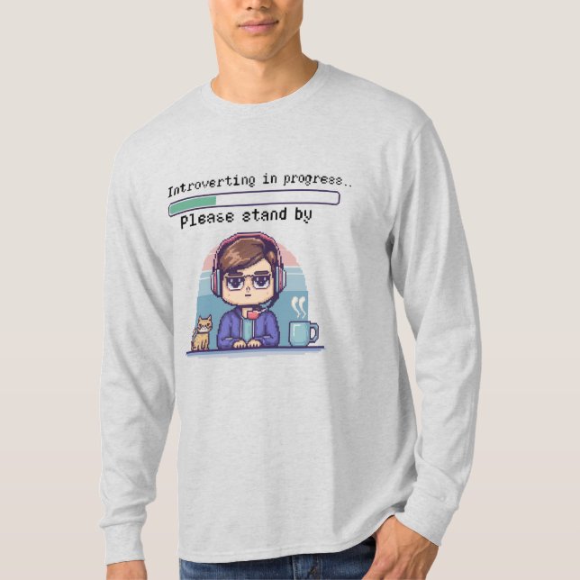 Introverting in Progress – Funny Retro Pixel T-Shirt (Front)