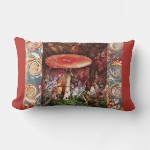 INTRUDER Frog and Fairies Under Red Mushroom Magic Lumbar Cushion