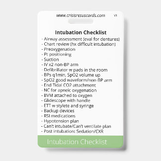 Intubation and Sedation Checklists ID Badge