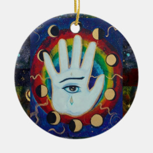 Intuitive Touch Hand Eye Moon Maureen Girard Ceramic Ornament