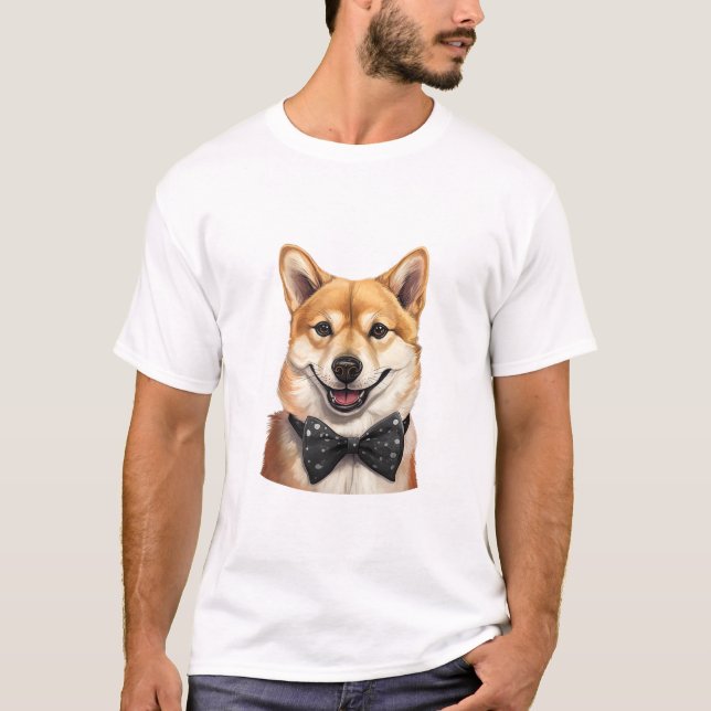 Inu Dog Wearing Bow Tie T-Shirt (Front)