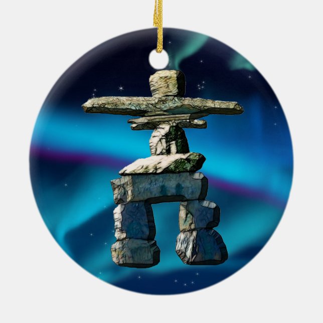 Inukshuk Native American Spirit Stones Ceramic Ornament (Back)
