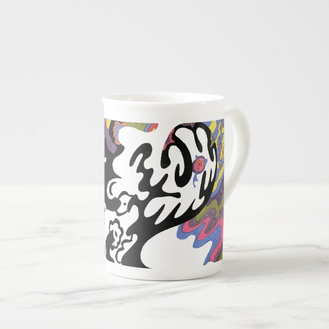 "Invasion" Abstract Art Bone China Mug (Front Right)