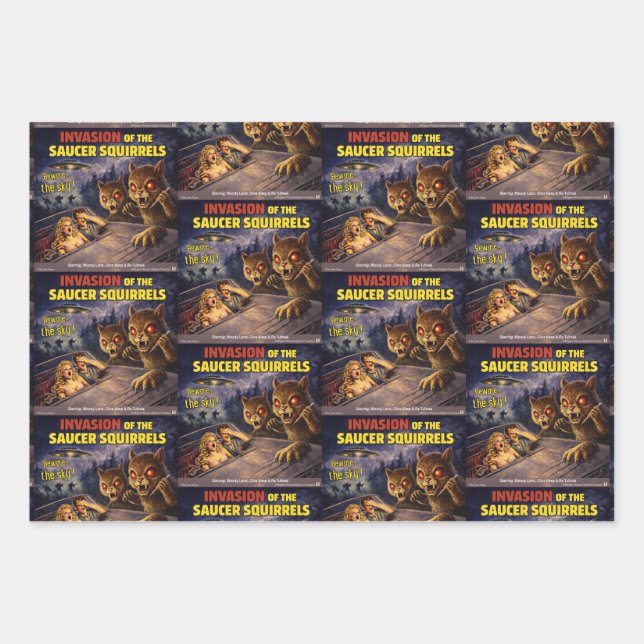 Invasion of the Saucer Squirrels Wrapping Paper Sheet (Front)