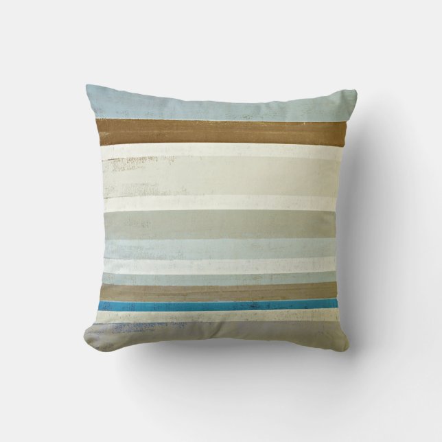 'Invent' Blue and Beige Abstract Art Cushion (Front)
