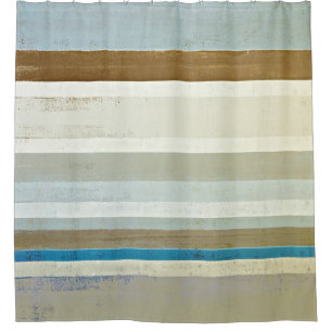 'Invent' Blue and Beige Abstract Art Shower Curtain
