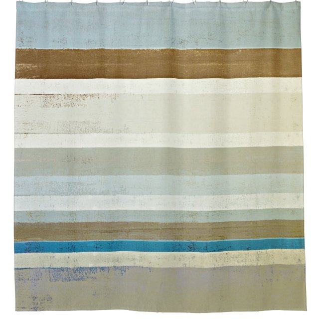 'Invent' Blue and Beige Abstract Art Shower Curtain (Front)