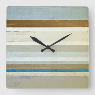 'Invent' Blue and Beige Abstract Art Square Wall Clock