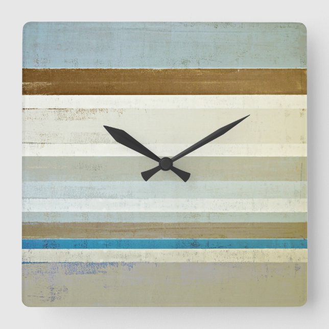 'Invent' Blue and Beige Abstract Art Square Wall Clock (Front)