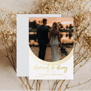 Inverted Arch Photo Wedding Married and Merry Foil Holiday Card