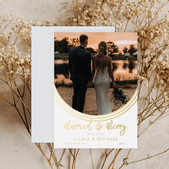 Inverted Arch Photo Wedding Married and Merry Foil Holiday Card (Creator Uploaded)