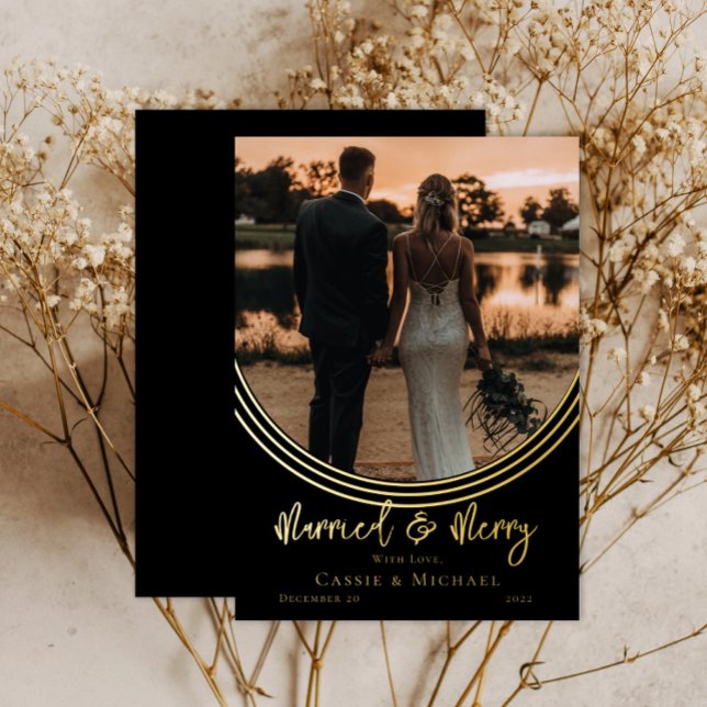 Inverted Arch Photo Wedding Married and Merry Foil Holiday Card (Creator Uploaded)