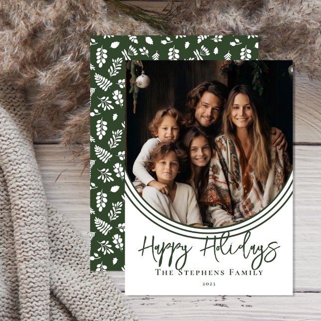 Inverted Arch Trendy Happy Holidays Photo Holiday Card (Simple and classy, modern photo trendy script text "Happy Holidays" design with inverted arch.)