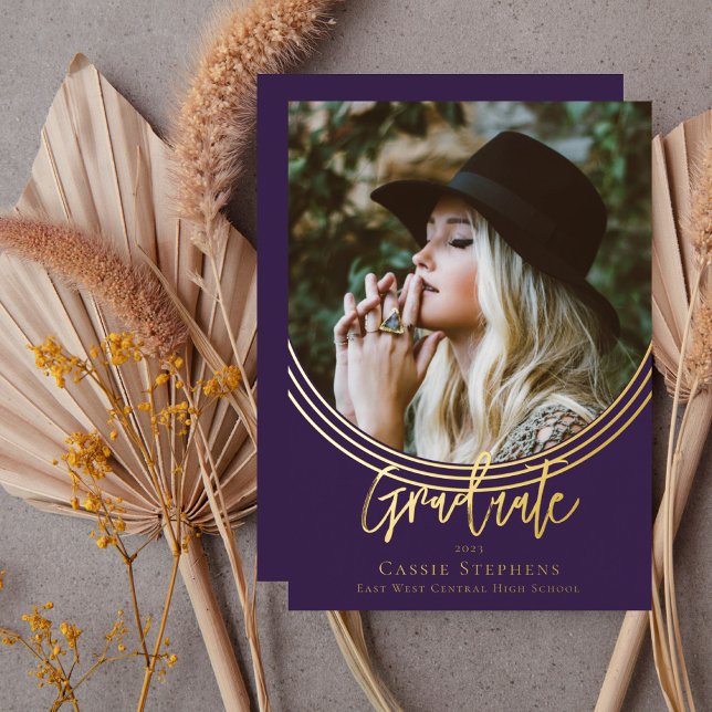 Inverted Arch Trendy Script Graduate Photo Purple (Inverted Arch Trendy Script Graduate Photo Purple Foil Announcement )