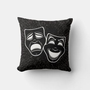 Inverted Black And White Comedy And Tragedy Masks Cushion