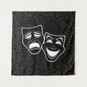 Inverted Black And White Comedy And Tragedy Masks Tapestry
