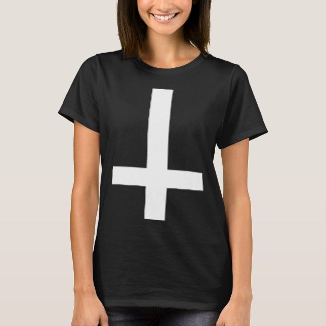 Inverted Cross Upside Down Satan Antichrist Atheis T-Shirt (Front)