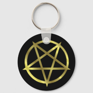 Inverted Gold Pentagram Key Ring