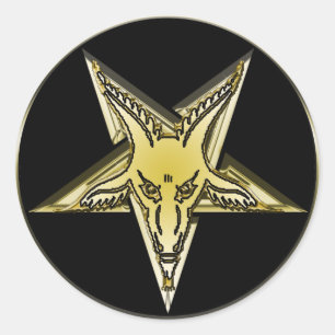 Inverted Pentagram with Golden Goat Head Classic Round Sticker