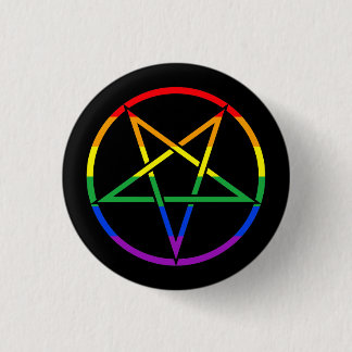 Inverted rainbow pentagram 3 cm round badge