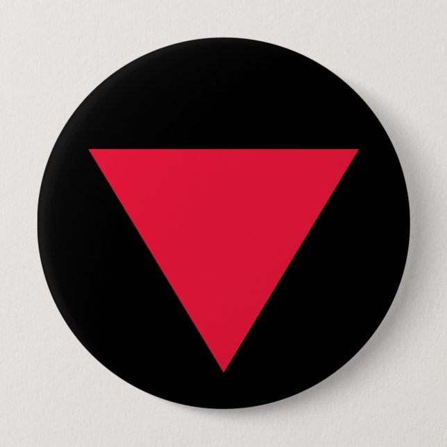 inverted red triangle 10 cm round badge (Front)