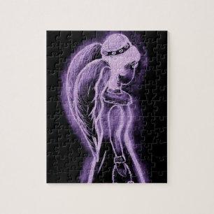 Inverted sideways angel in purple jigsaw puzzle
