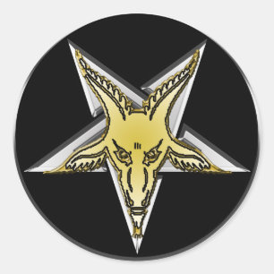 Inverted Silver Pentagram with Golden Goat head Classic Round Sticker