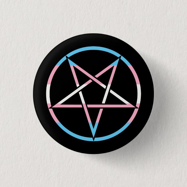 Inverted transgender flag pentagram 3 cm round badge (Front)