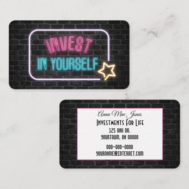 Invest In Yourself Neon Sign Business Card (Front/Back)