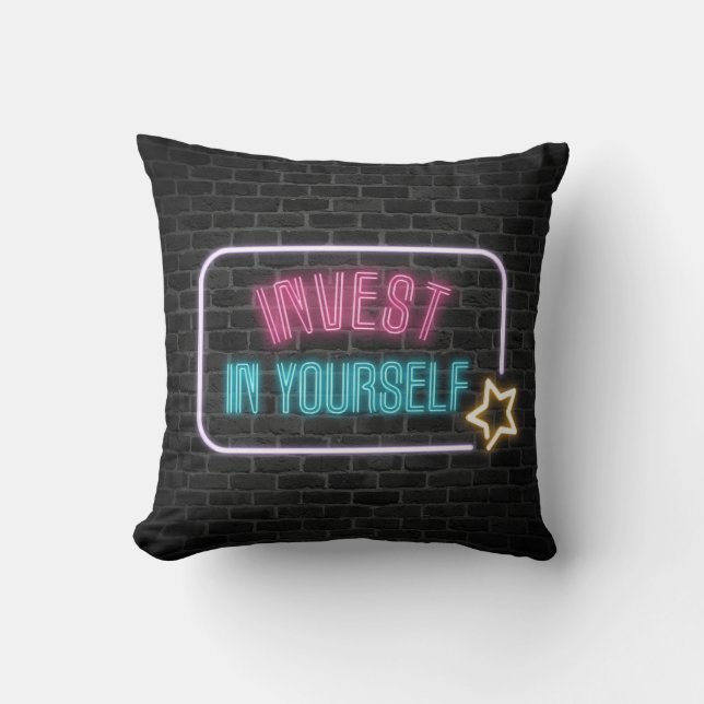 Invest In Yourself Neon Sign Cushion (Front)