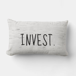 INVEST Text On Birch Tree Accent Pillow