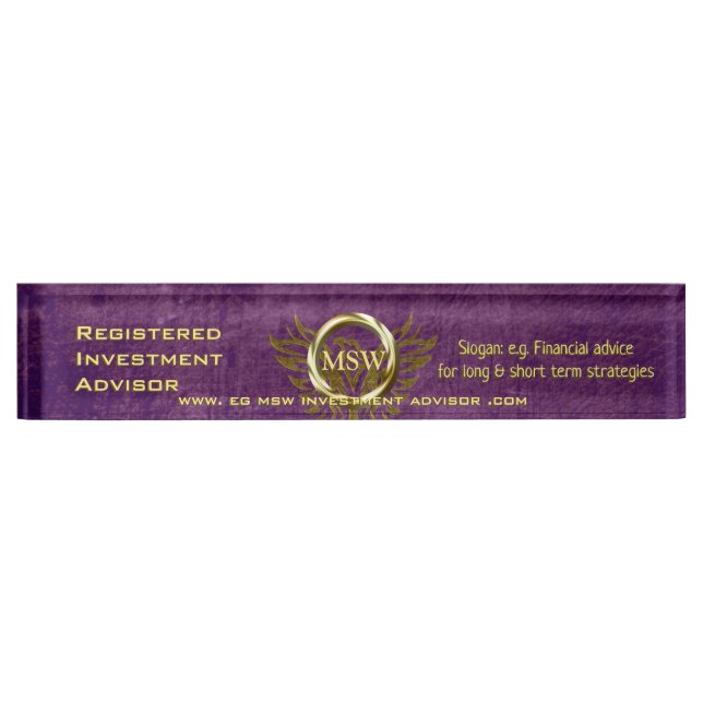 Investment Advisor, Gold Ring, Purple Leather-look Nameplate (Front)