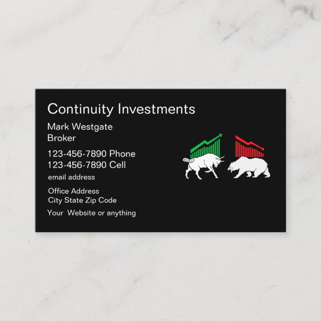Investment Broker Bull Bear Market Business Cards (Front)