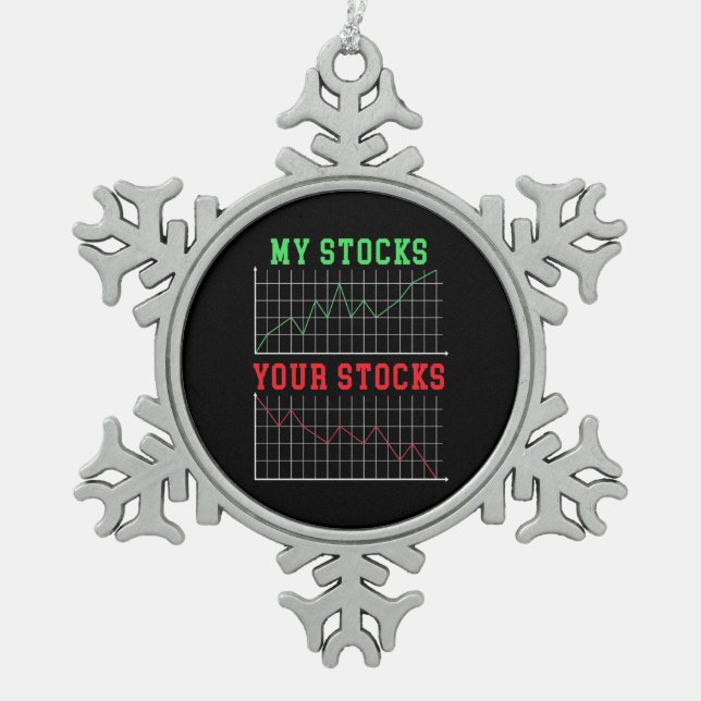 Investor My Stocks Your Stocks Snowflake Pewter Christmas Ornament (Front)