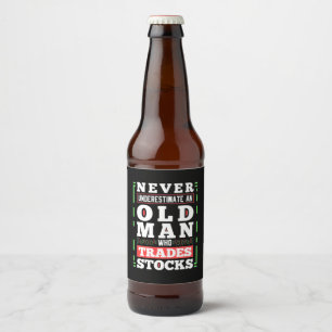 Investor Power Of A Old Man Who Trades Stocks Beer Bottle Label