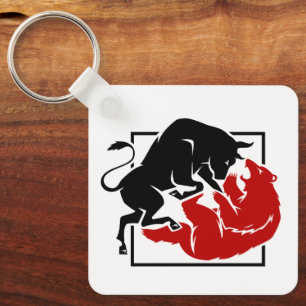 Investor Trading Bull and Bear Market Custom Key Ring